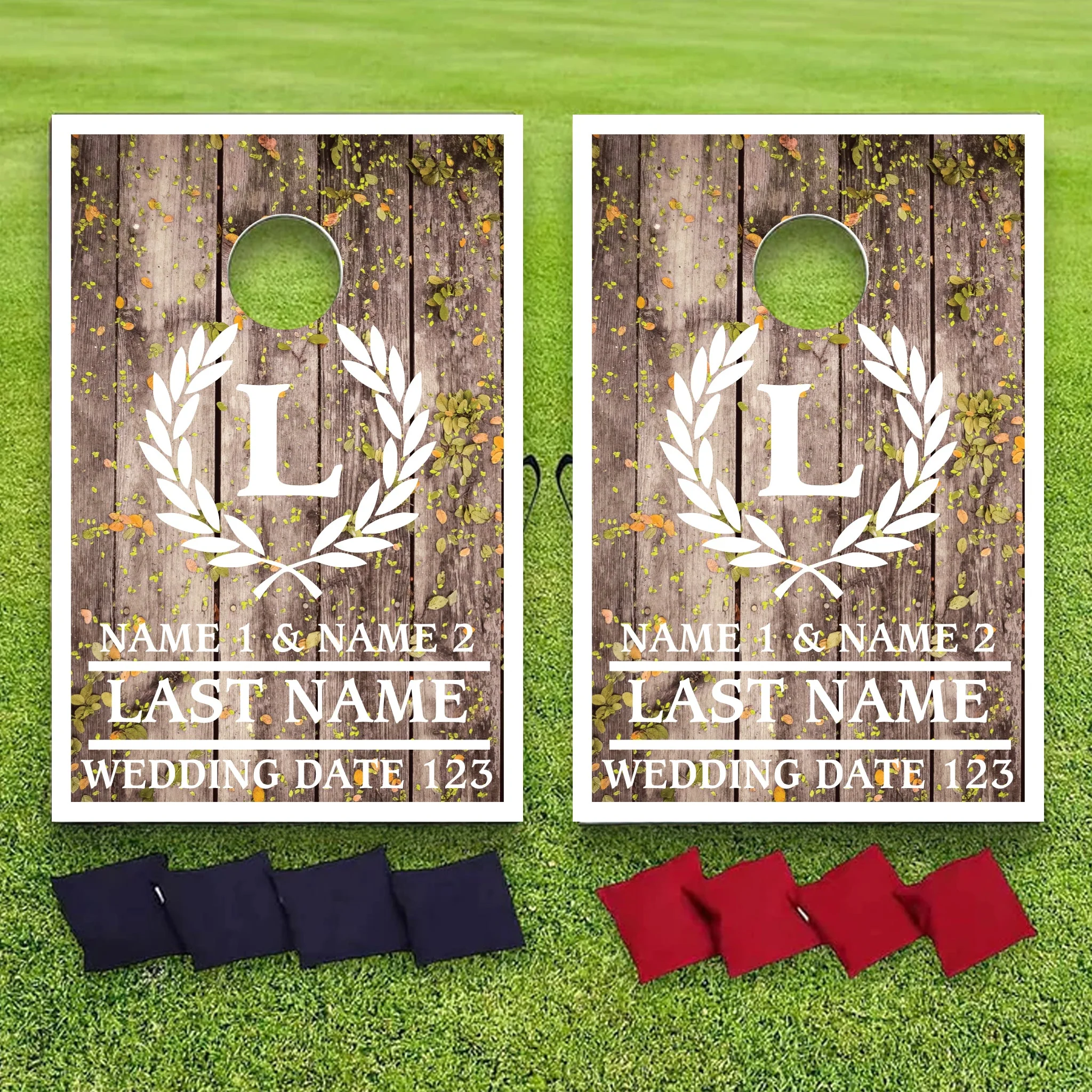 Custom Laurel and Initial Wedding Cornhole Bag Toss Game - Image 7