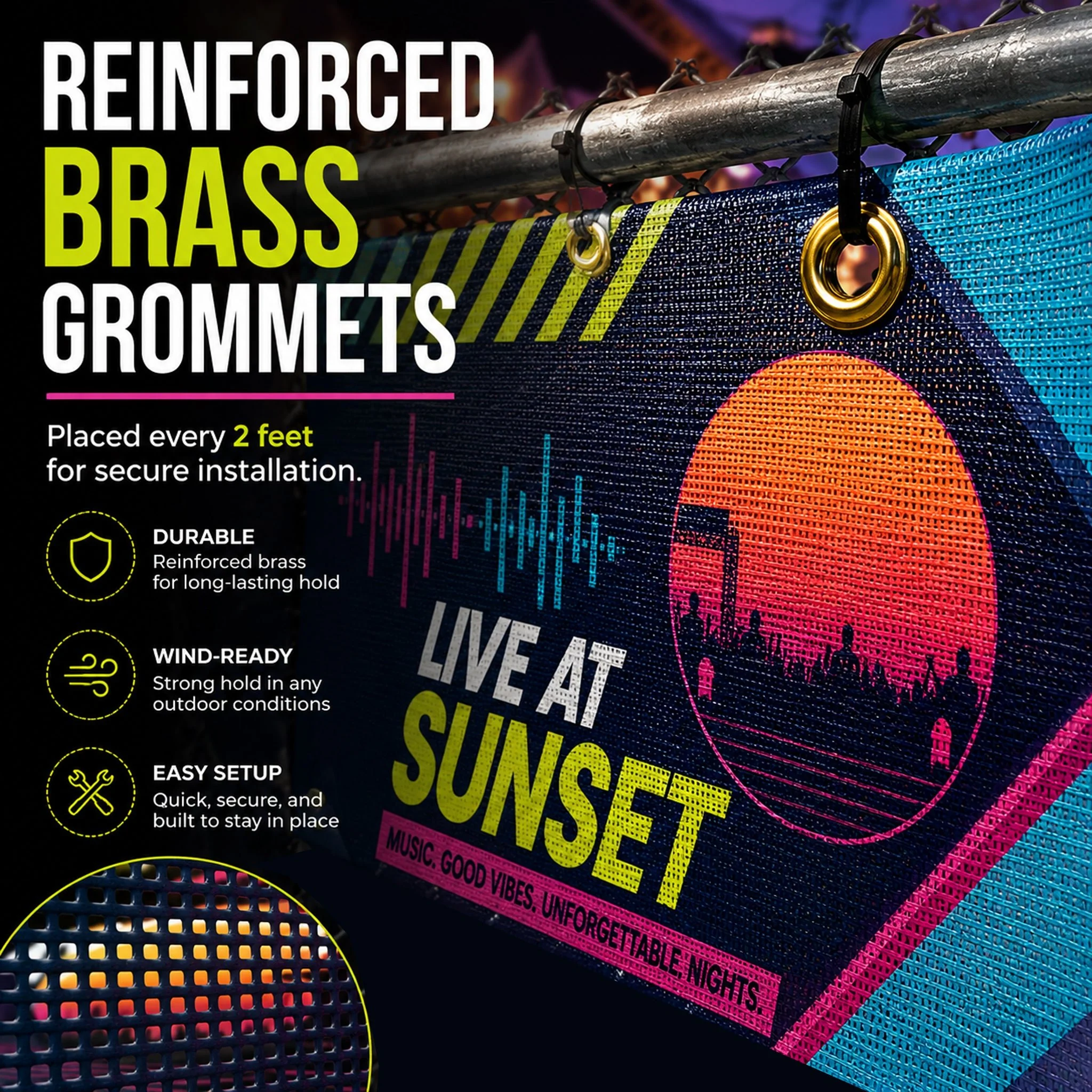 Custom Mesh Fence Banner for Concerts, Festivals & Events – Personalized Outdoor Wind-Permeable Fence Wrap - Image 4
