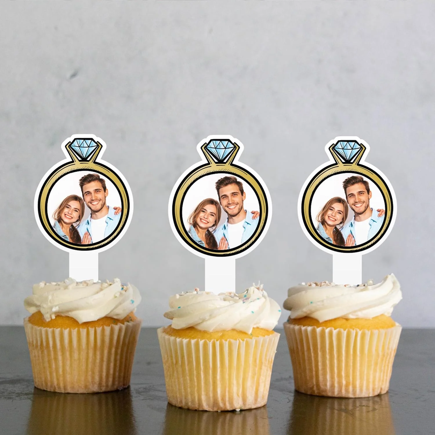 Custom Photo Wedding Cupcake Toppers Ring Shape - Image 2