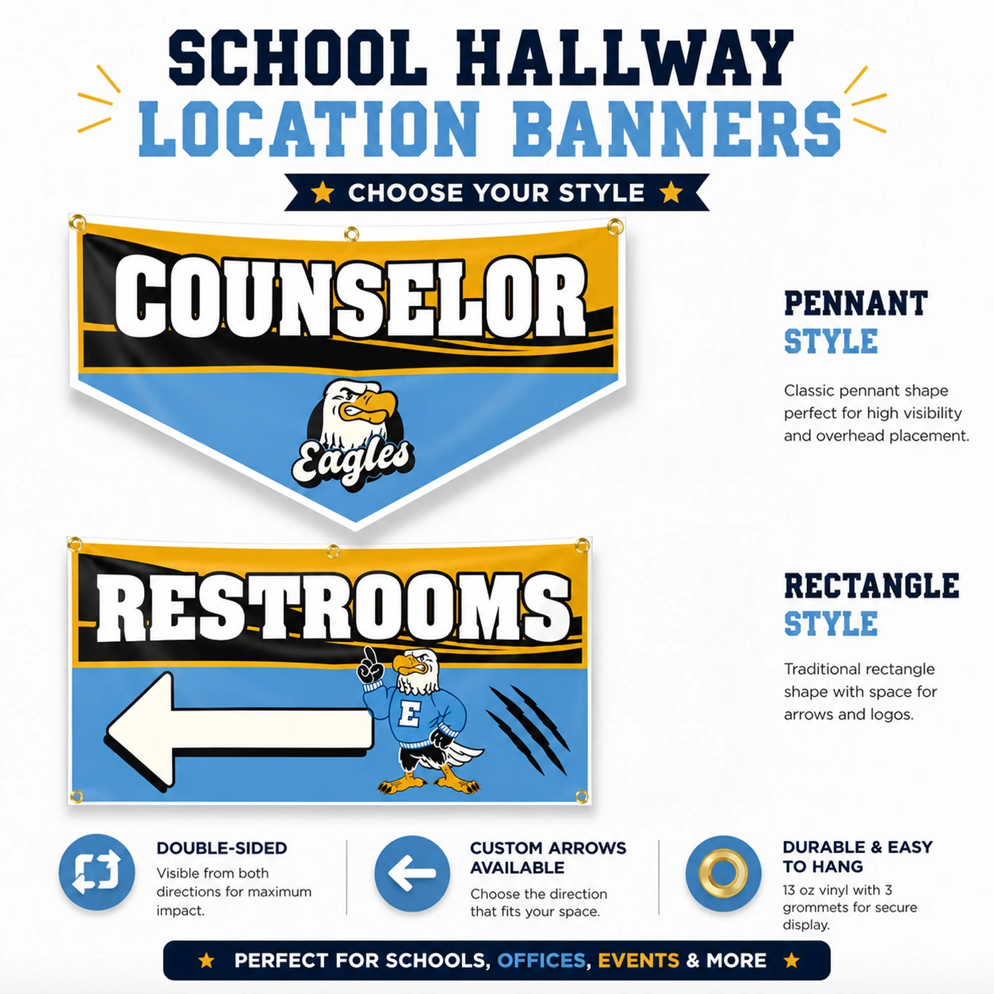 School Hallway Location Banners | 2x4 Ft Vinyl Signs with Grommets, Double-Sided - Image 2