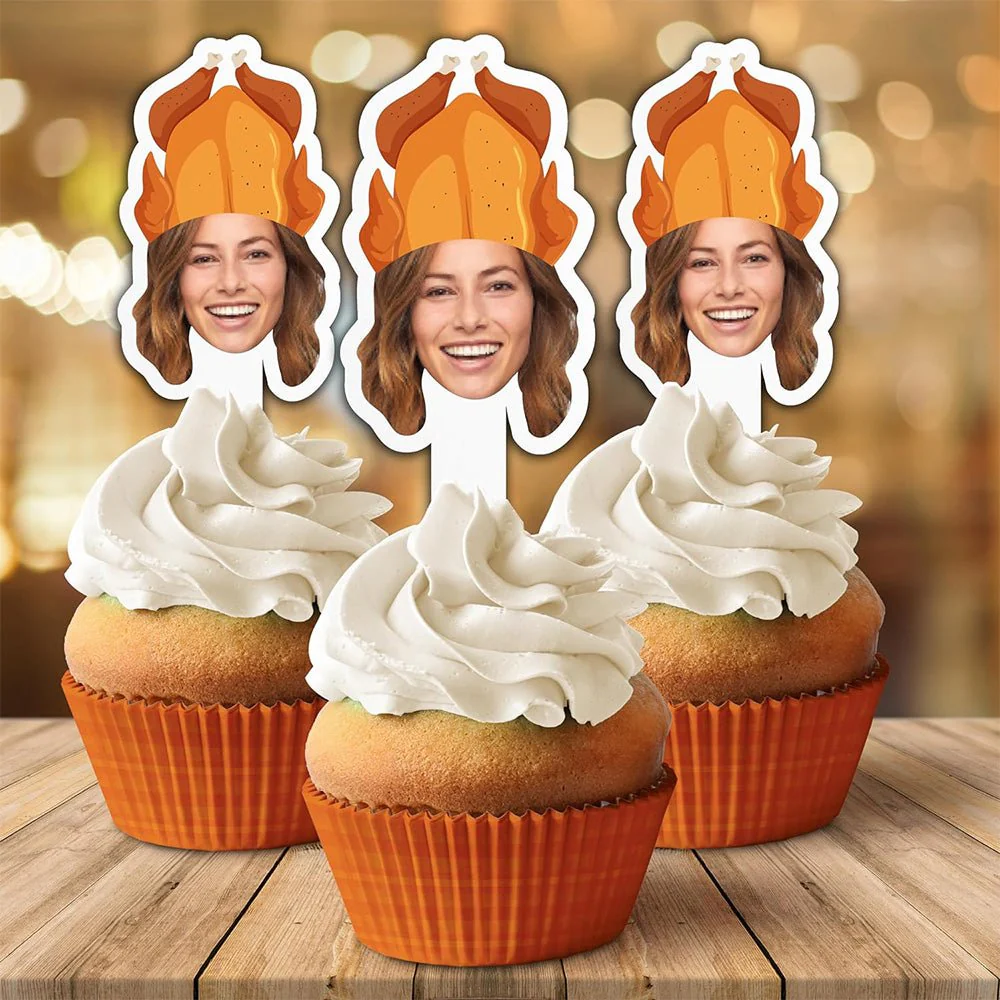 Custom Thanksgiving Cupcake Toppers (Turkey Hat) - Image 3