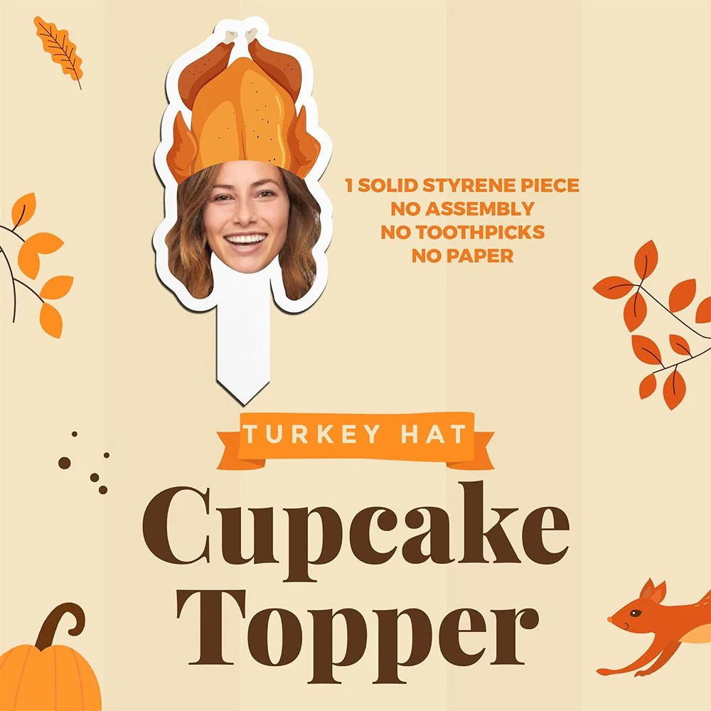 Custom Thanksgiving Cupcake Toppers (Turkey Hat) - Image 4