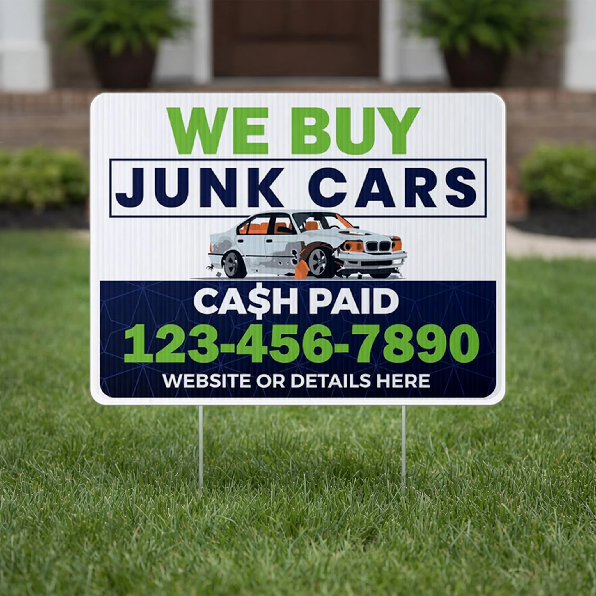 Custom We Buy Junk Cars Yard Signs | 10-Pack | 20 EZ Stakes Included