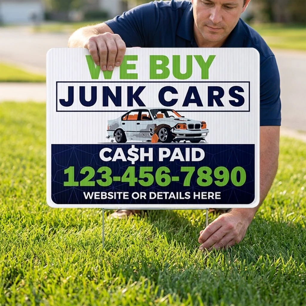 Custom We Buy Junk Cars Yard Signs | 10-Pack | 20 EZ Stakes Included - Image 3