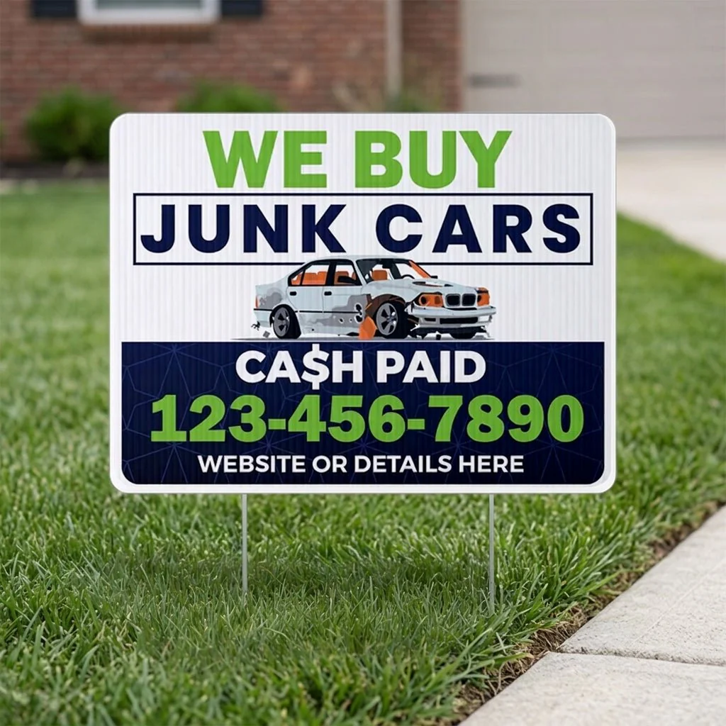 Custom We Buy Junk Cars Yard Signs | 10-Pack | 20 EZ Stakes Included - Image 5