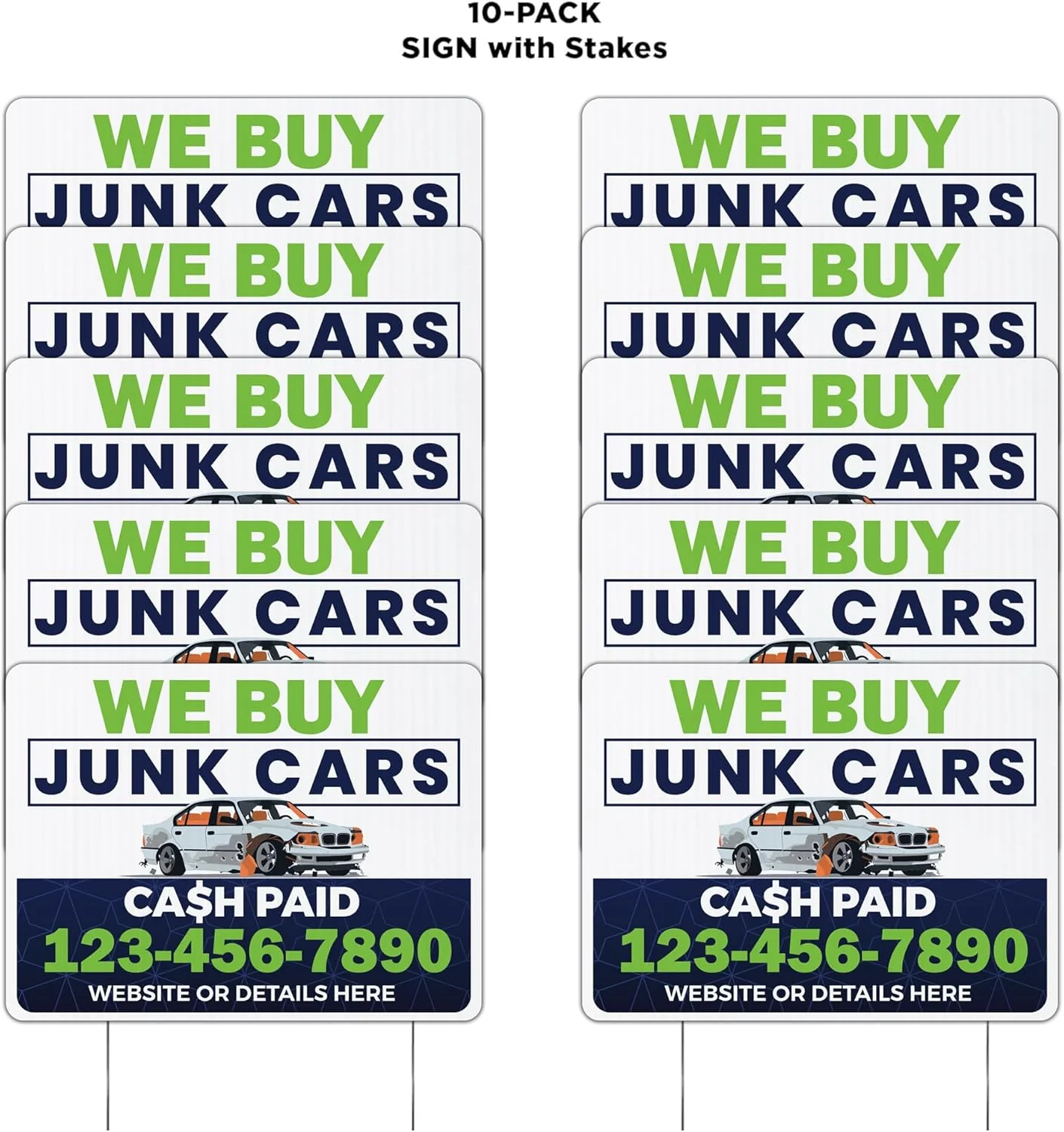Custom We Buy Junk Cars Yard Signs | 10-Pack | 20 EZ Stakes Included - Image 6