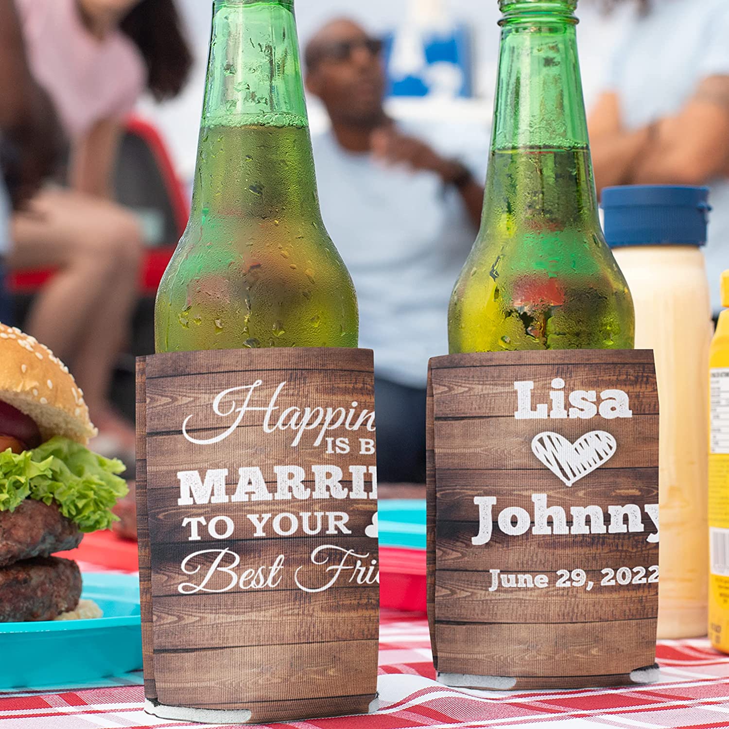 Custom Happiness Is Being Married Wedding Rustic Can Cooler
