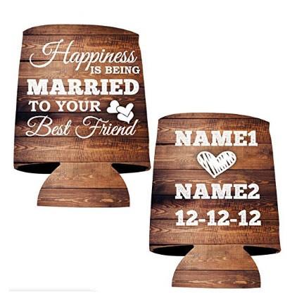Custom Happiness Is Being Married Wedding Rustic Can Cooler - Image 2