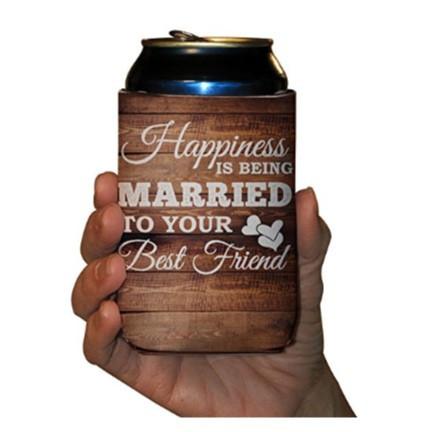 Custom Happiness Is Being Married Wedding Rustic Can Cooler - Image 4