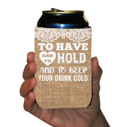 Custom Rustic Burlap To Have And To Hold Can Cooler - Image 4