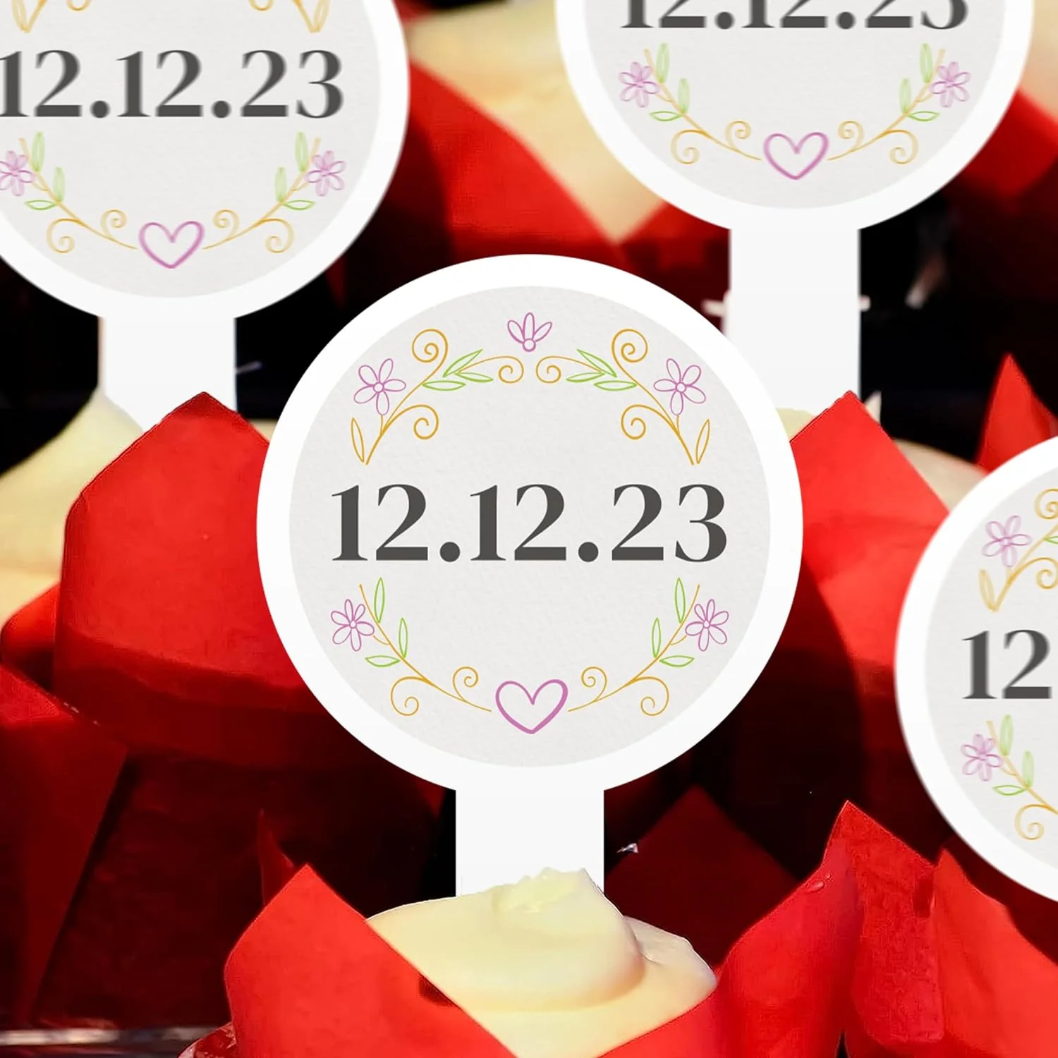 Personalized Floral Wedding Date Cupcake Toppers - Image 3