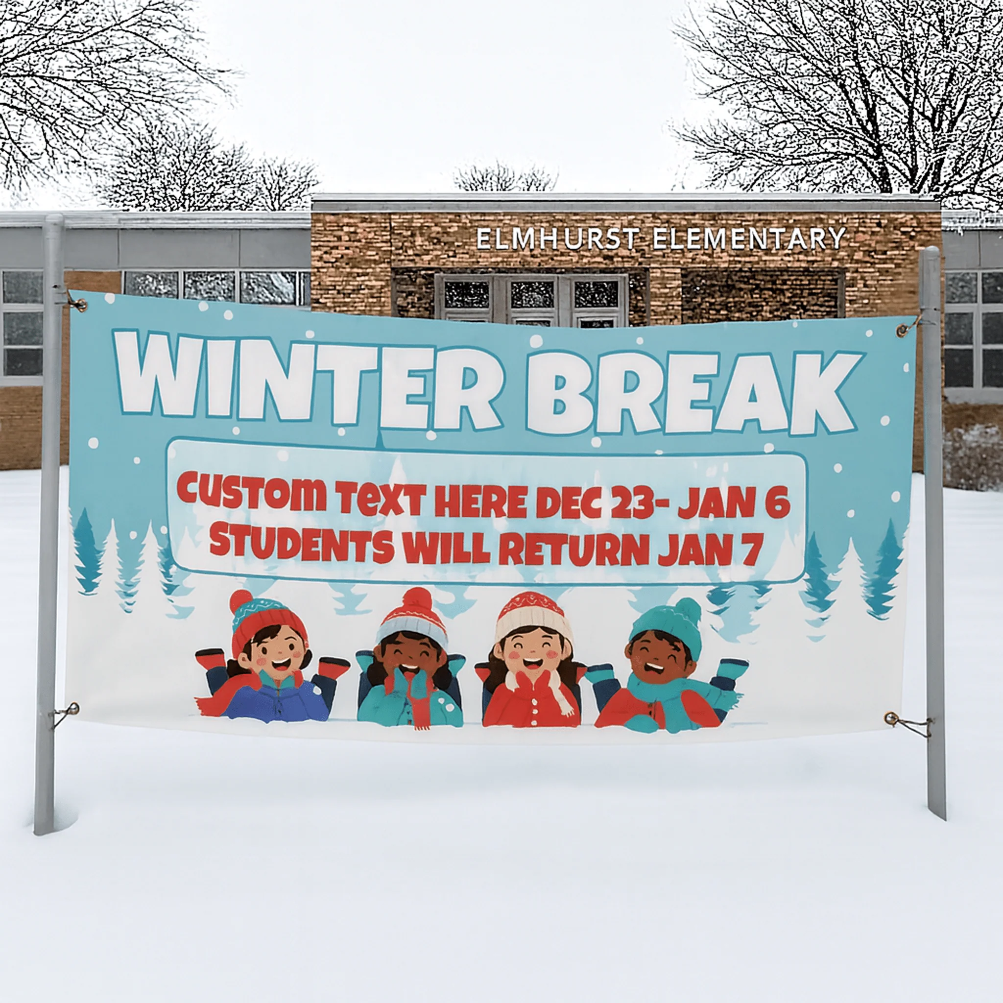 Custom Winter Break Banner for Schools - Waterproof Vinyl Banner with Grommets - Image 2