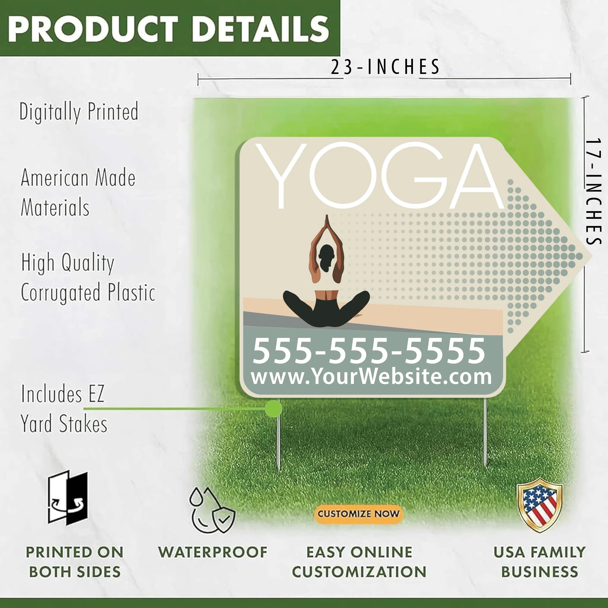 Custom Yoga Directional Yard Signs – 23"x17" | 10-Pack | 20 EZ Stakes Included - Image 2