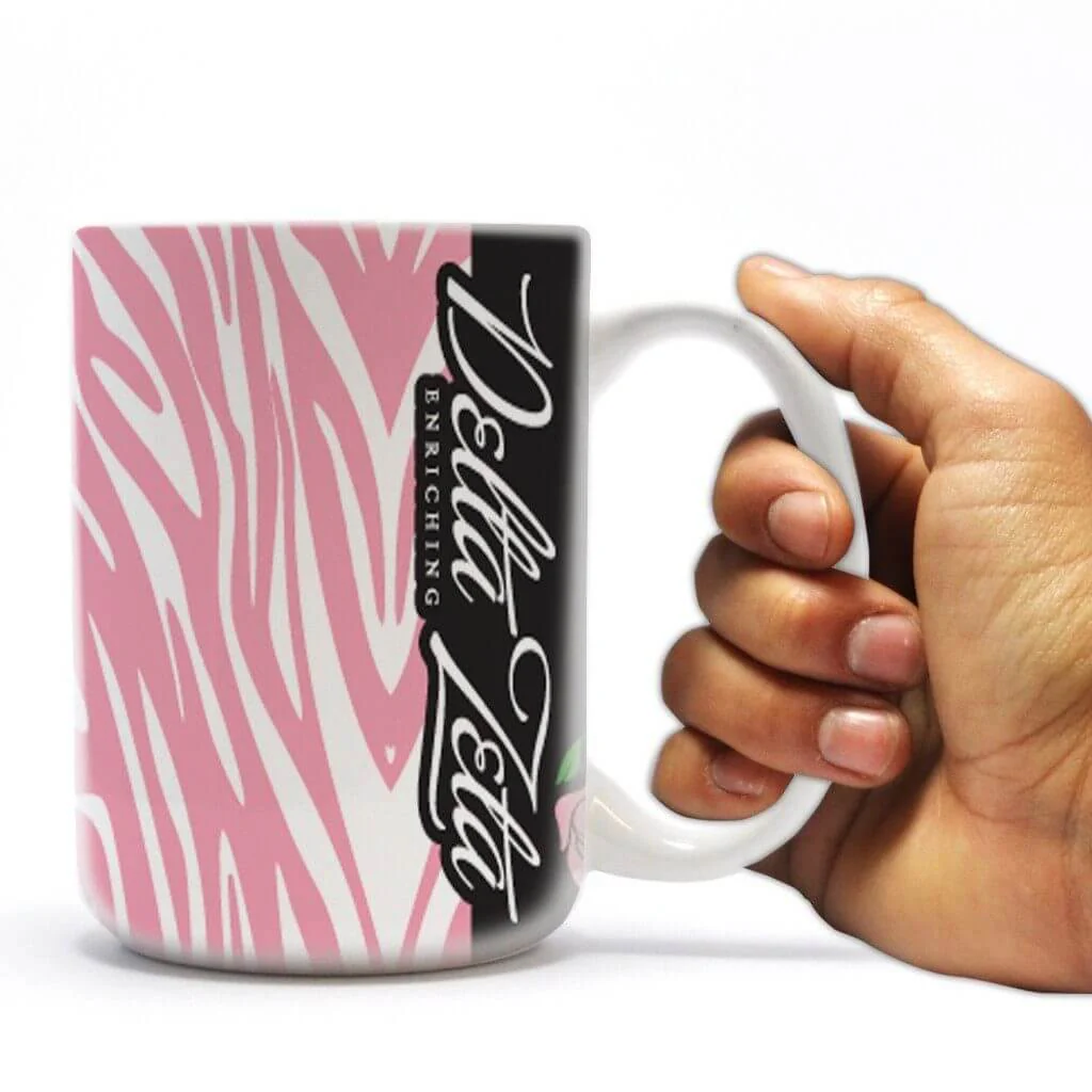 Pink Zebra Print Delta Zeta 15oz Coffee Mug - Image 2