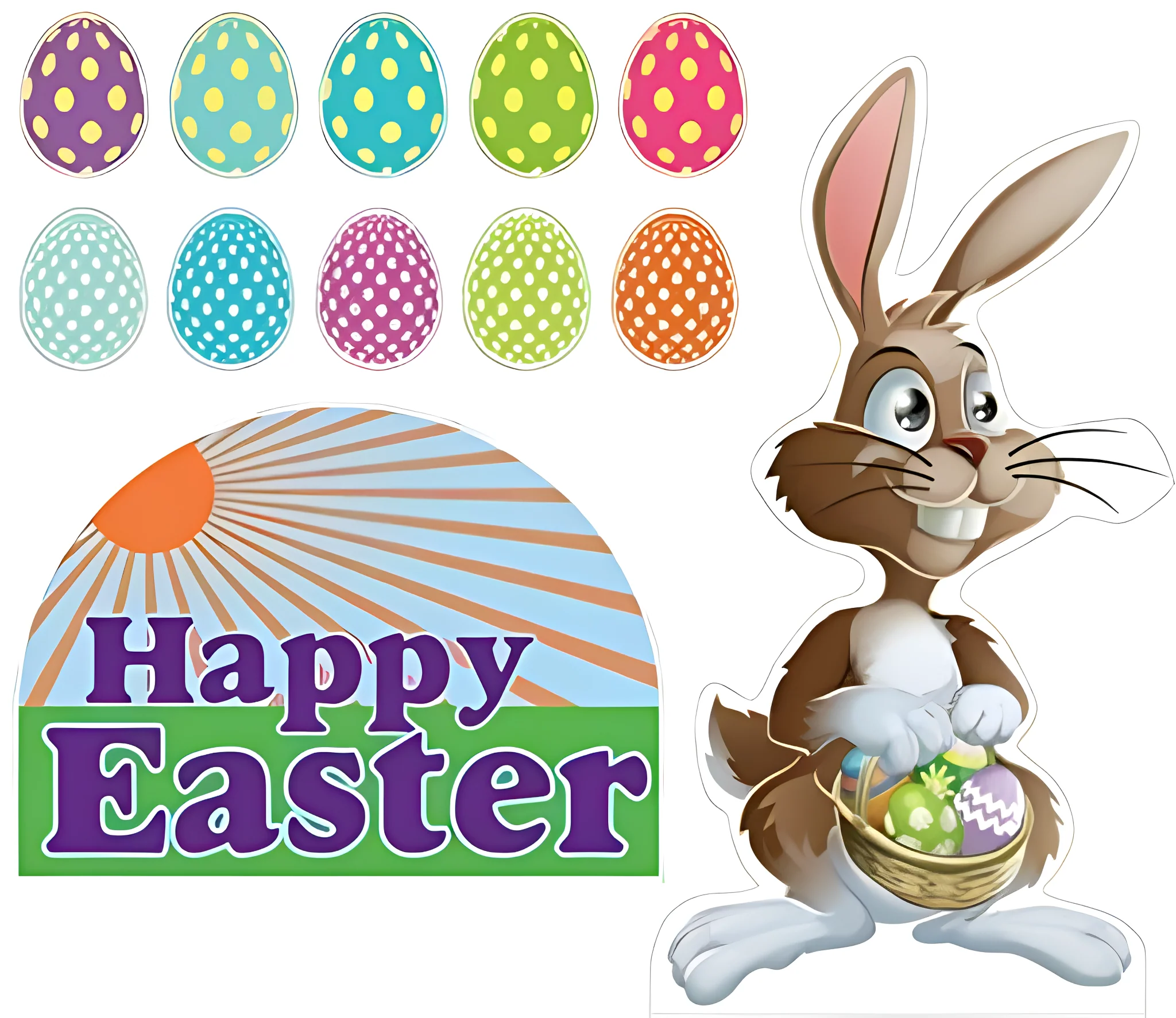 Easter Bunny and Eggs Yard Card – 12 Piece Happy Easter Lawn Decoration Set - Image 2