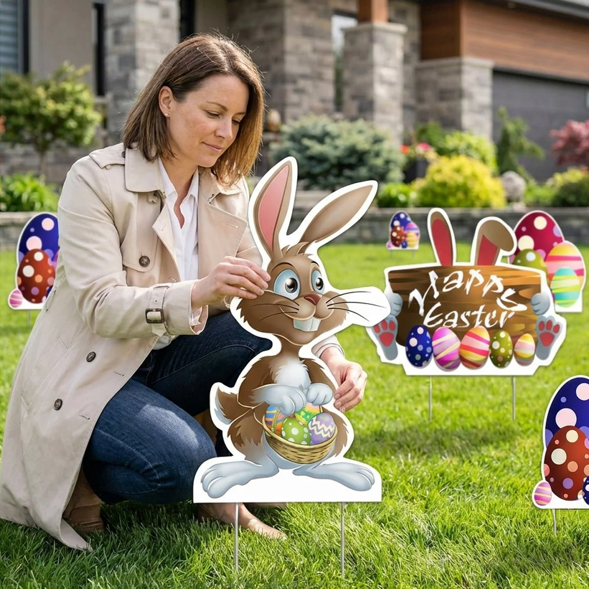 Easter Bunnies, Egg Piles, Happy Easter Yard Card, 9pcs - Image 3