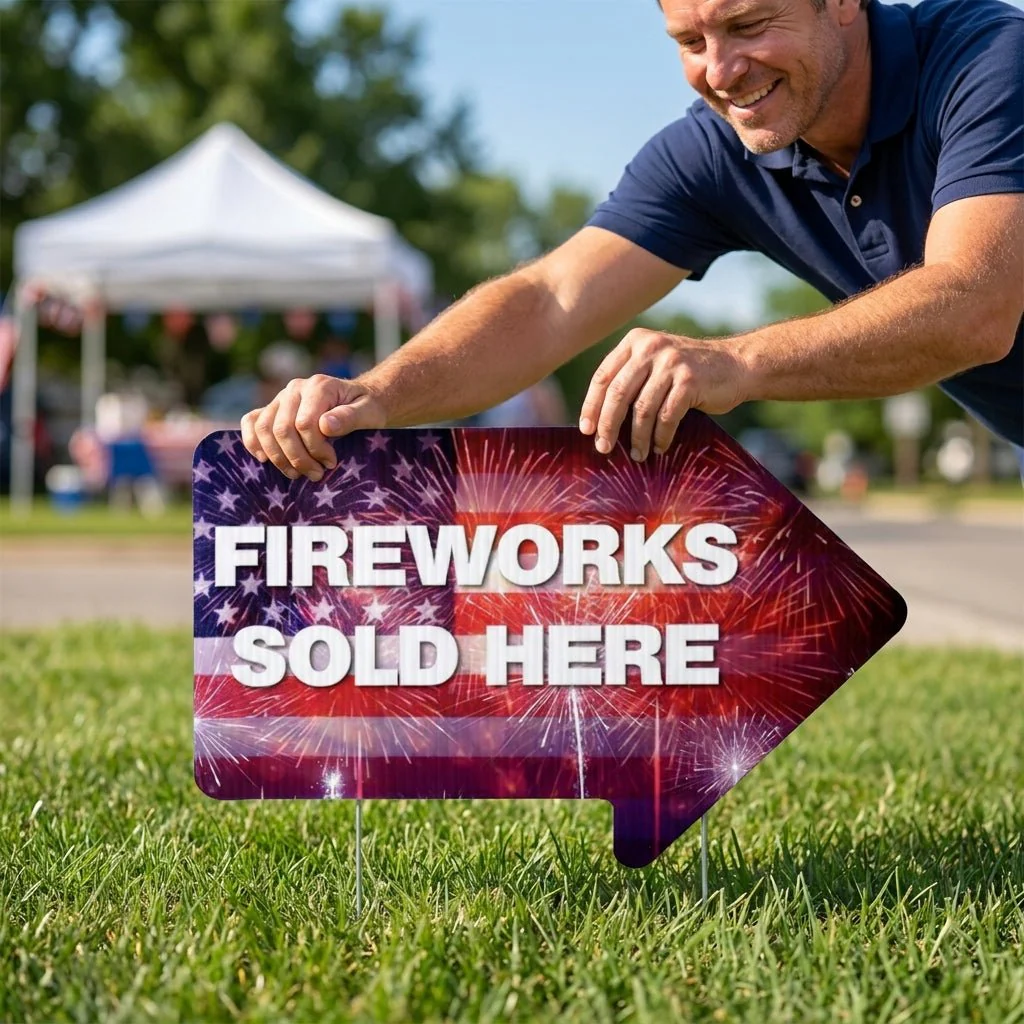 Fireworks Yard Sign with Stakes | 10-Pack | Two-Sided Arrow - Image 3