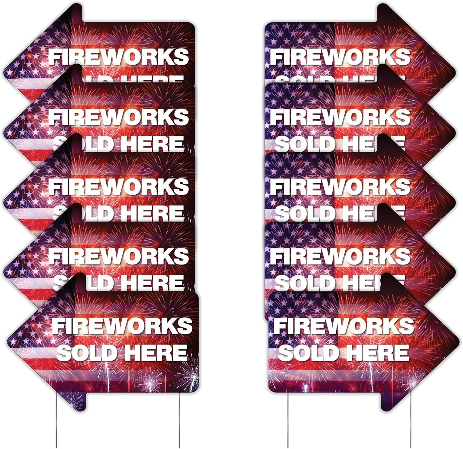 Fireworks Yard Sign with Stakes | 10-Pack | Two-Sided Arrow - Image 4