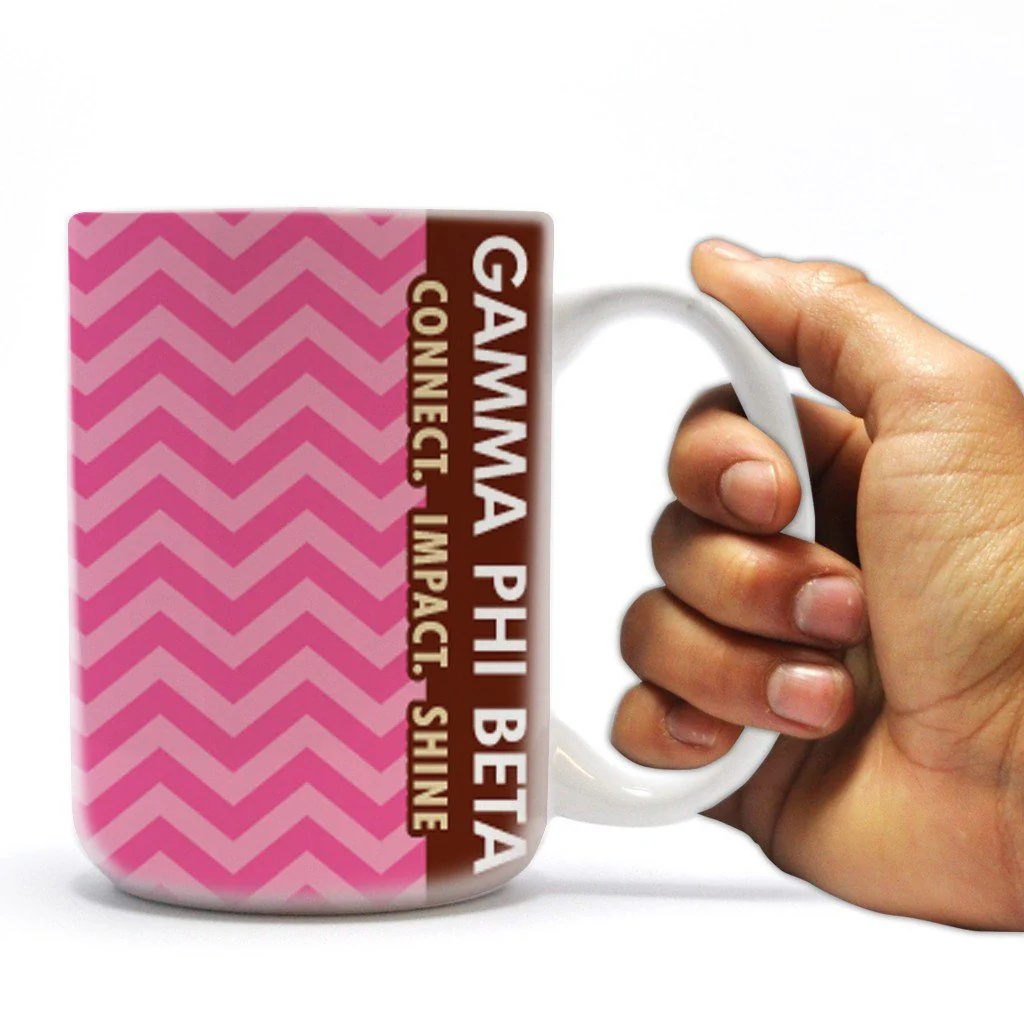 Pink Chevron Gamma Phi Beta 15oz Coffee Mug