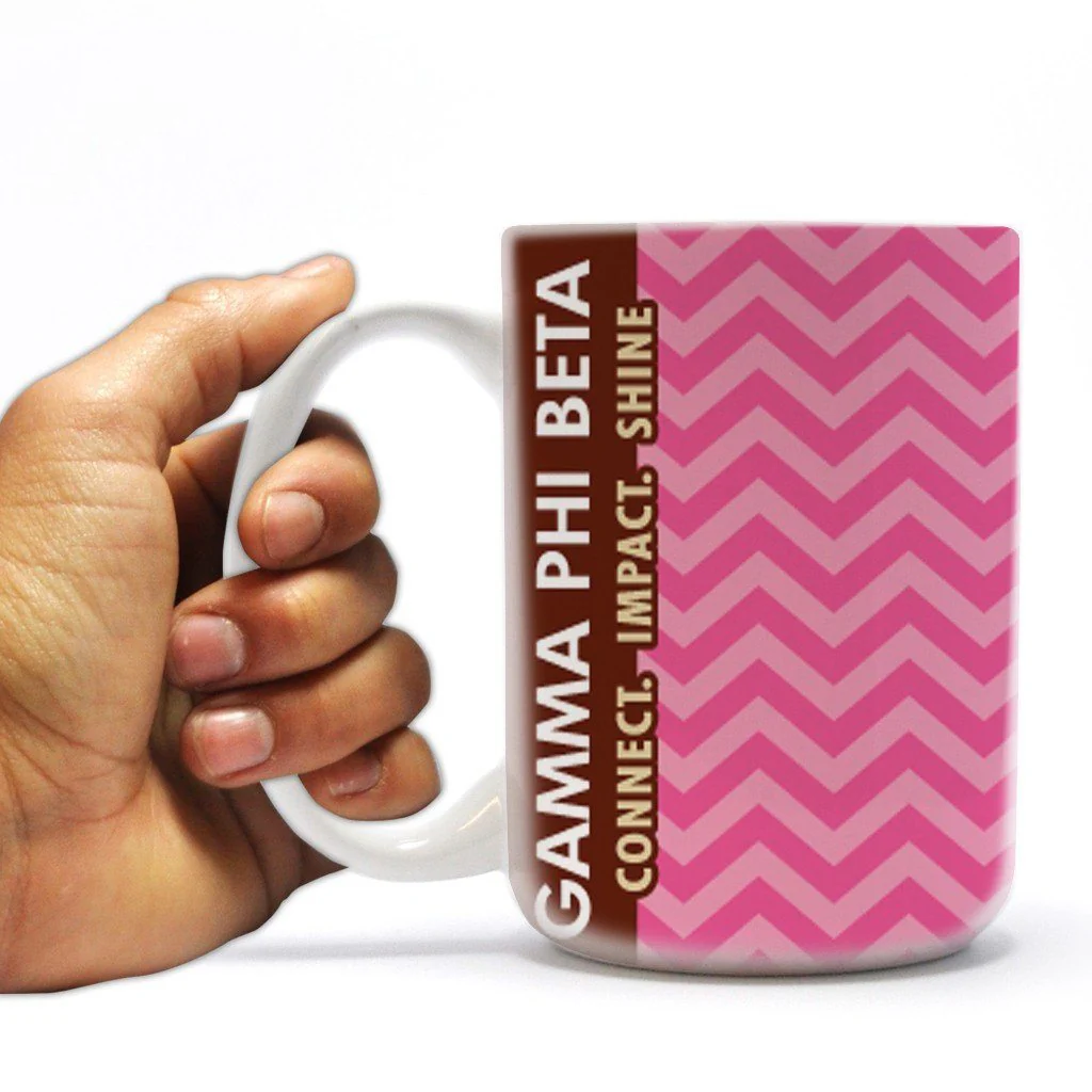 Pink Chevron Gamma Phi Beta 15oz Coffee Mug - Image 2