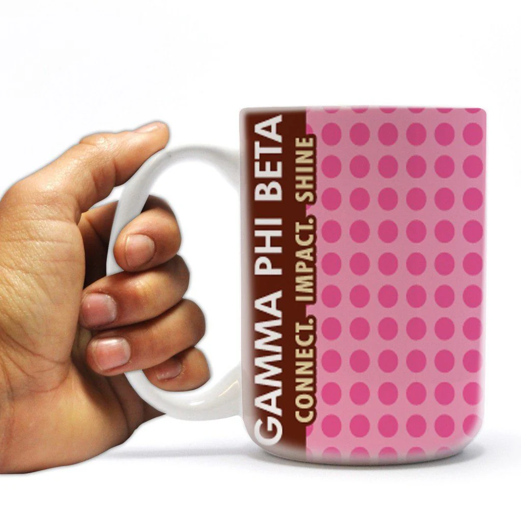 Pink Polka Dot Gamma Phi Beta 15oz Coffee Mug - Image 2