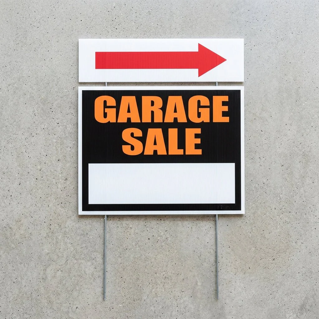 Garage Sale Sign Kit 4-Pack – 18x24 Inch Yard Signs with Directional Arrow Riders & Stakes, 2-Sided Weatherproof Corrugated Plastic - Image 2