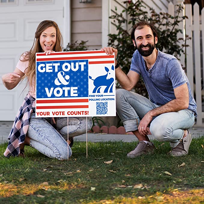 Get Out and Vote (Democrat) with Polling Location QR Code | 18" x 24" | 4 pack - Image 2
