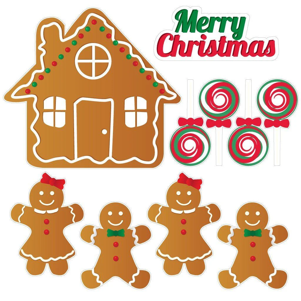 Gingerbread House Christmas Yard Card - 7 Pc Set | Short Stakes Included - Image 2