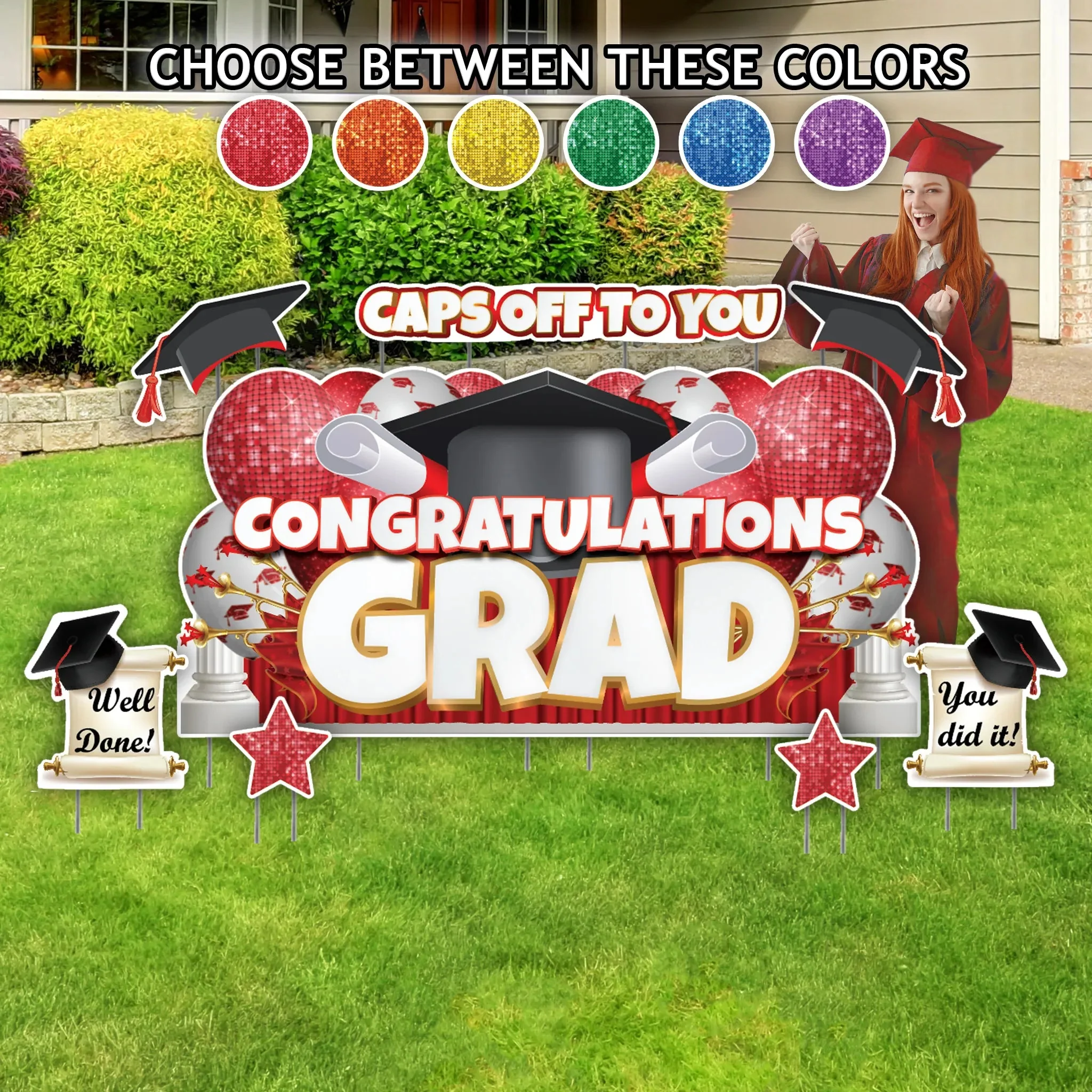 Graduation Oversized EZ Yard Card Set - 8 Pcs