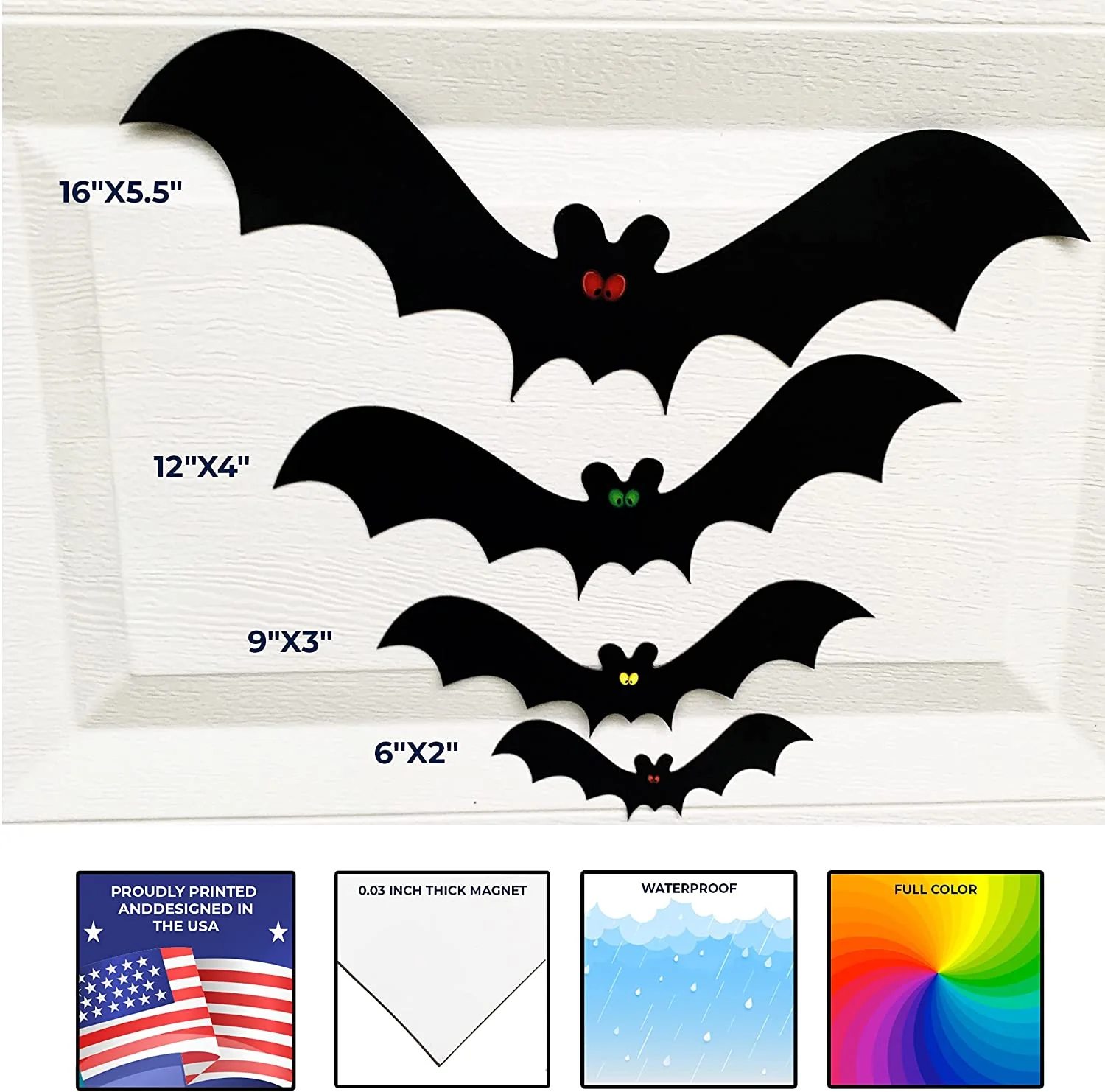 16 Piece Halloween Bats Magnets, Indoor or Outdoor Halloween Magnets - Image 2