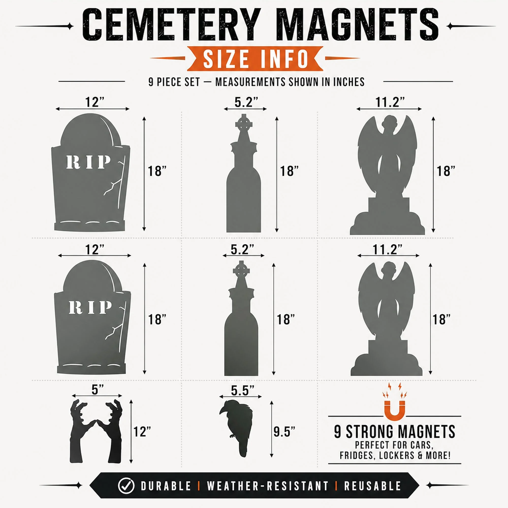 Cemetery Halloween Garage Door Magnets – 9 Piece Set - Image 3