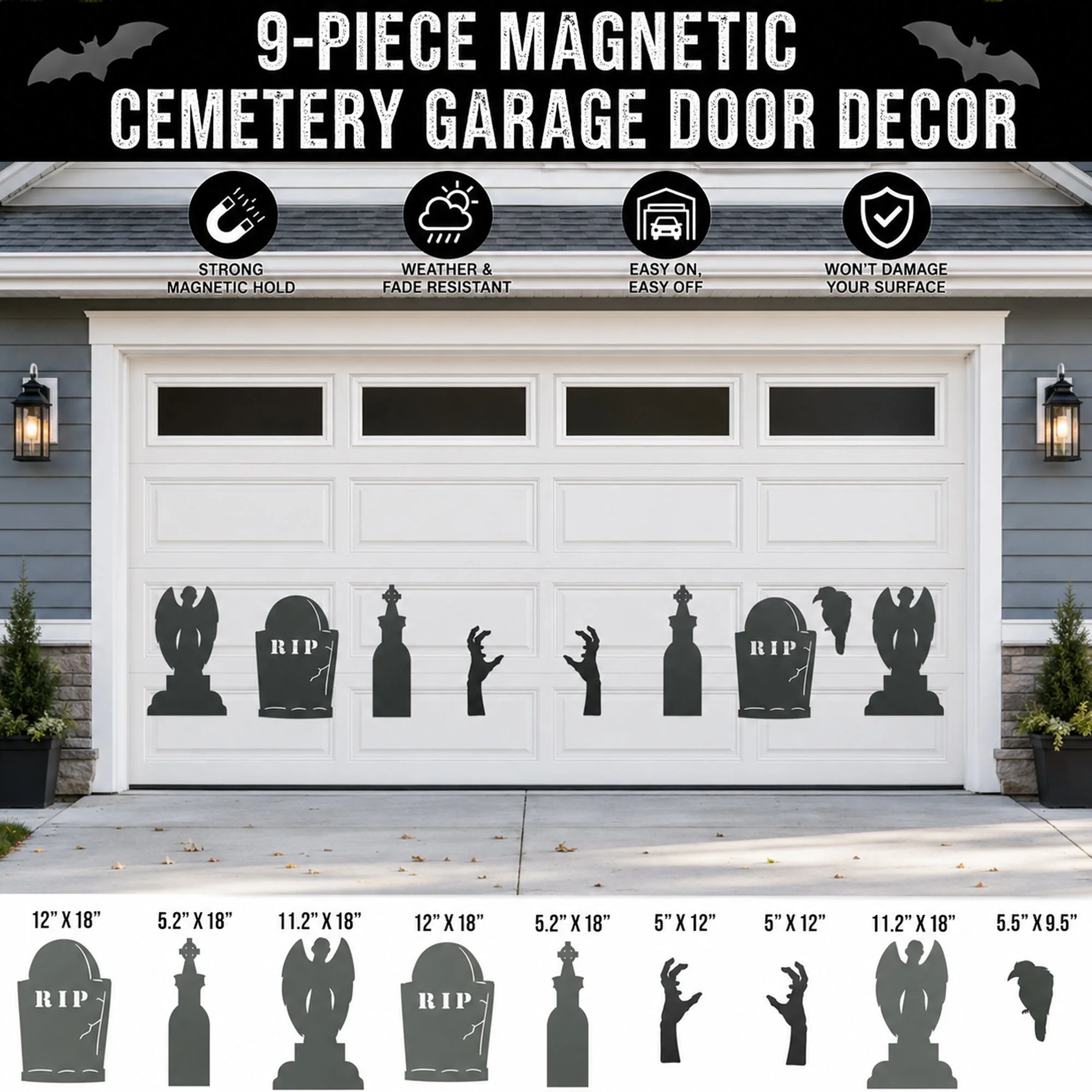 Cemetery Halloween Garage Door Magnets – 9 Piece Set - Image 6