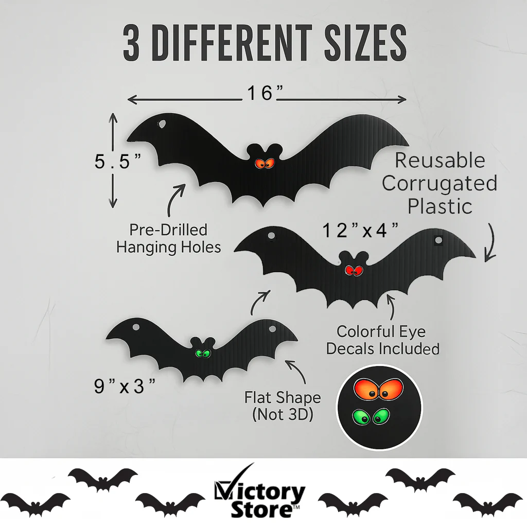 Scary Hanging Bats Set of 12 Halloween Decorations - Image 3