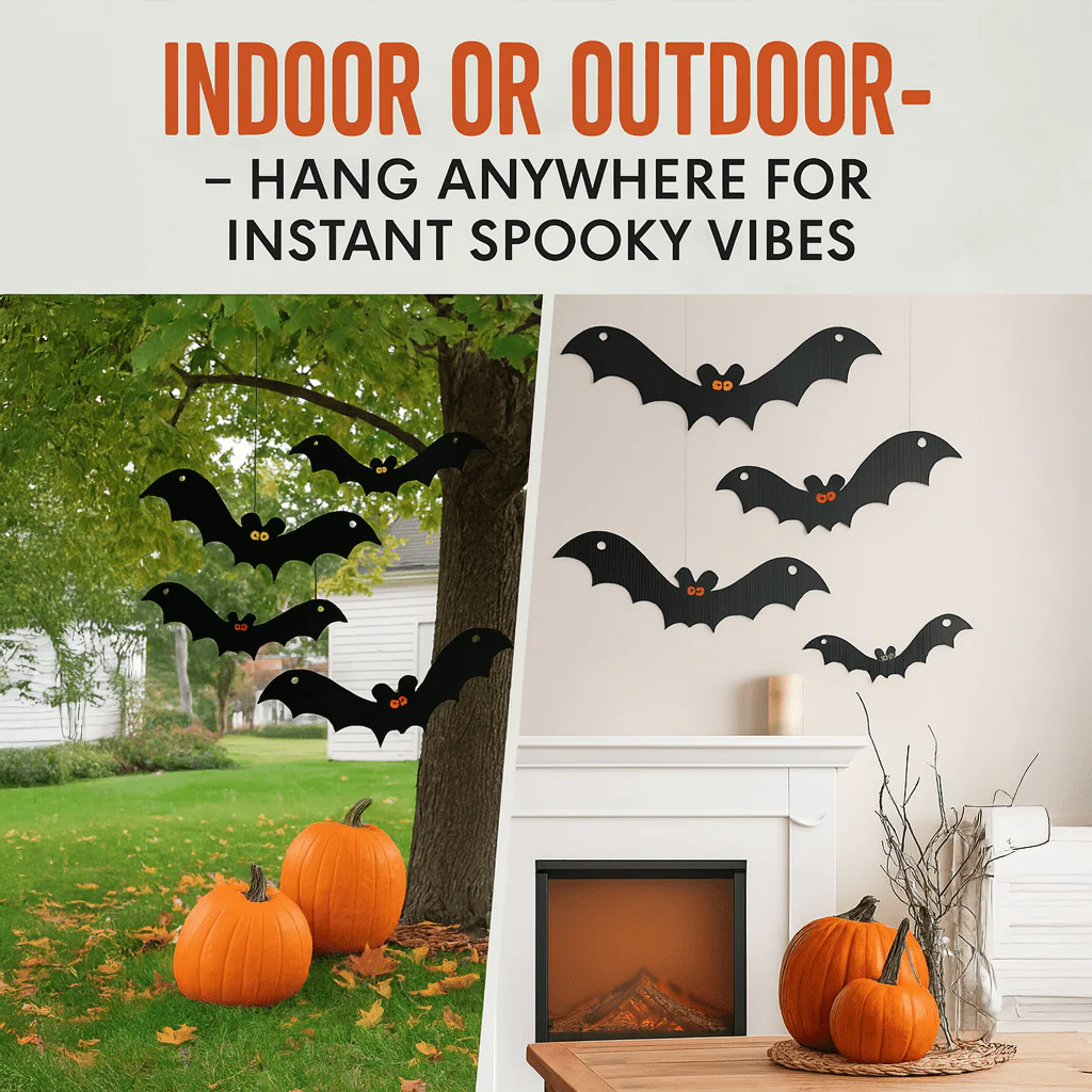 Scary Hanging Bats Set of 12 Halloween Decorations - Image 5