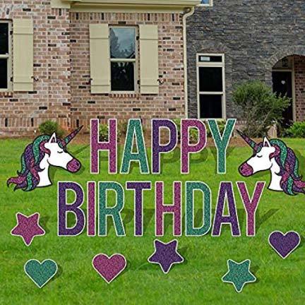Happy Birthday Unicorn Themed Yard Card Letters and Decorations 21 piece set