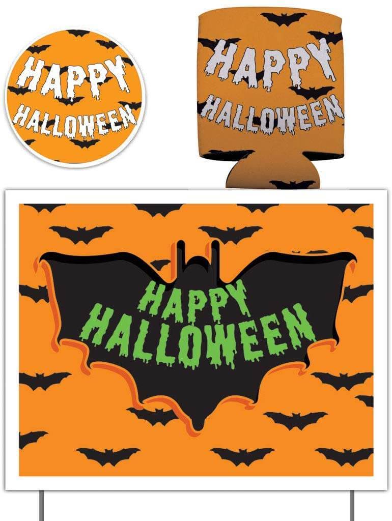 Happy Halloween Gift Pack - Yard Sign, Decal & Can Cooler