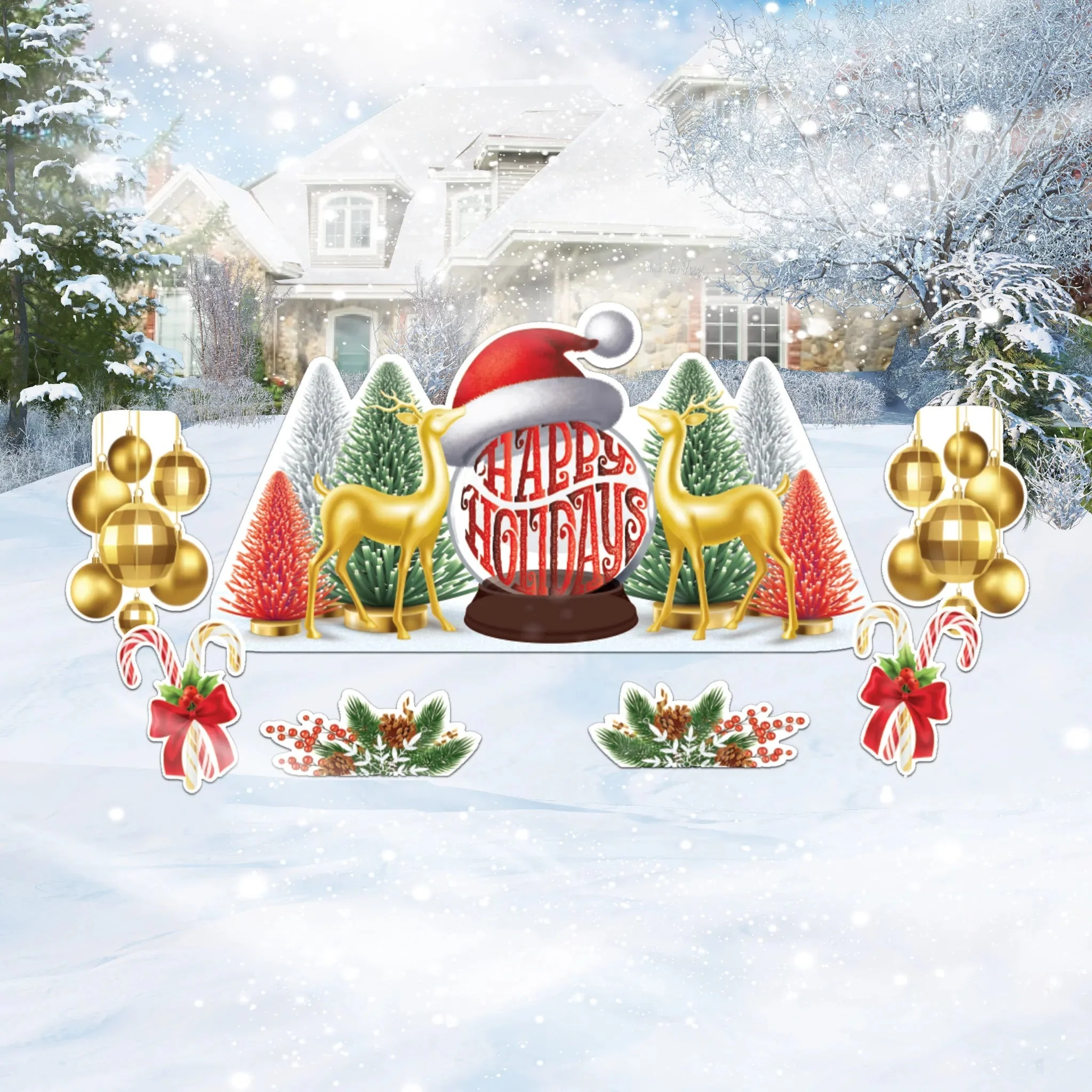 Happy Holidays Snow Globe Oversized Ez Yard Cards | 7 pc Set