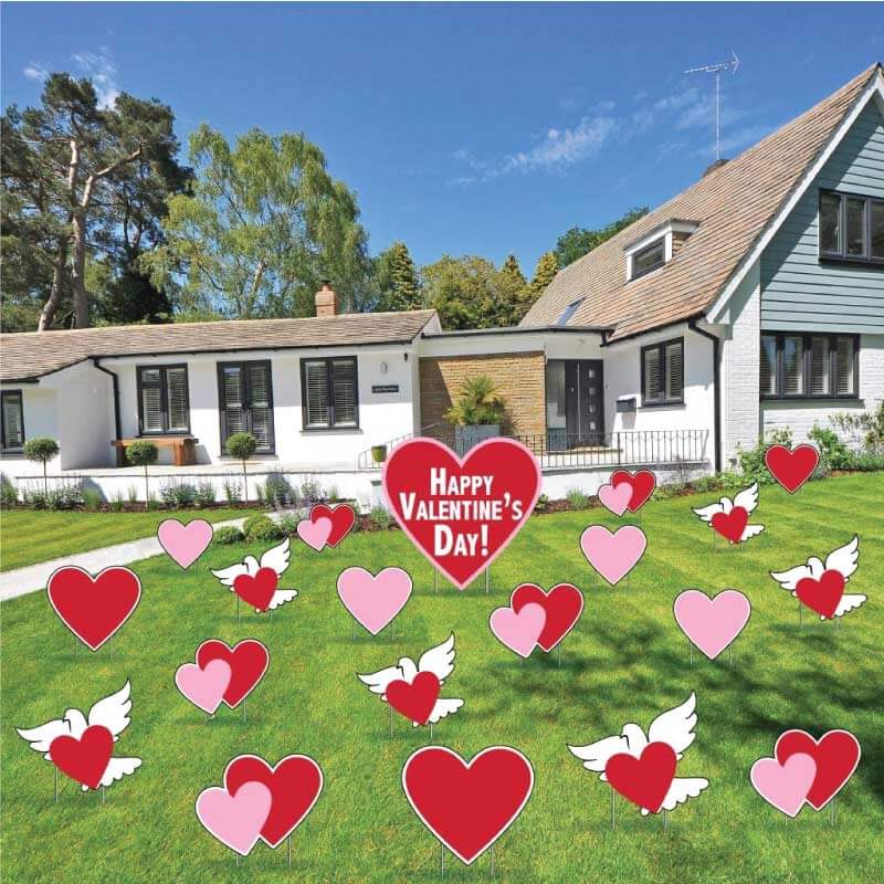 Happy Valentine's Day Hearts & Doves Yard Decoration 21pc set