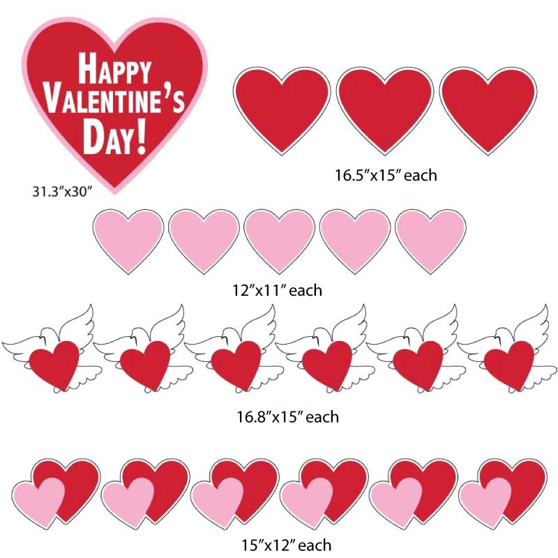 Happy Valentine's Day Hearts & Doves Yard Decoration 21pc set - Image 2