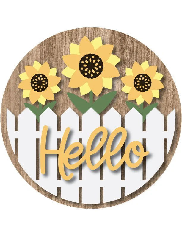 Hello Yellow Flowers Front Door Decor – 15.75" Round Hanging Sign | Bright & Cheerful Welcome - Image 2