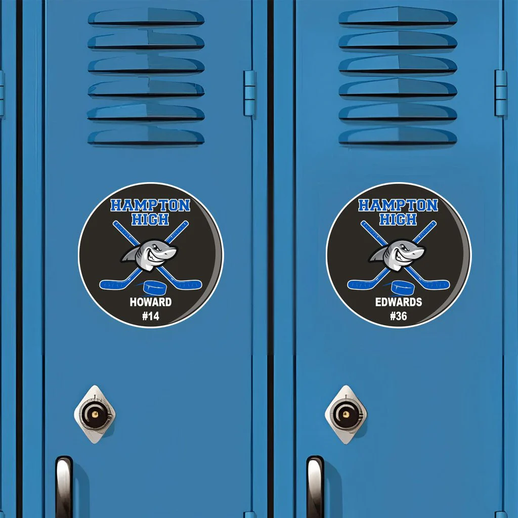 Hockey Puck Locker Magnets Player Name, Number, School and Mascot