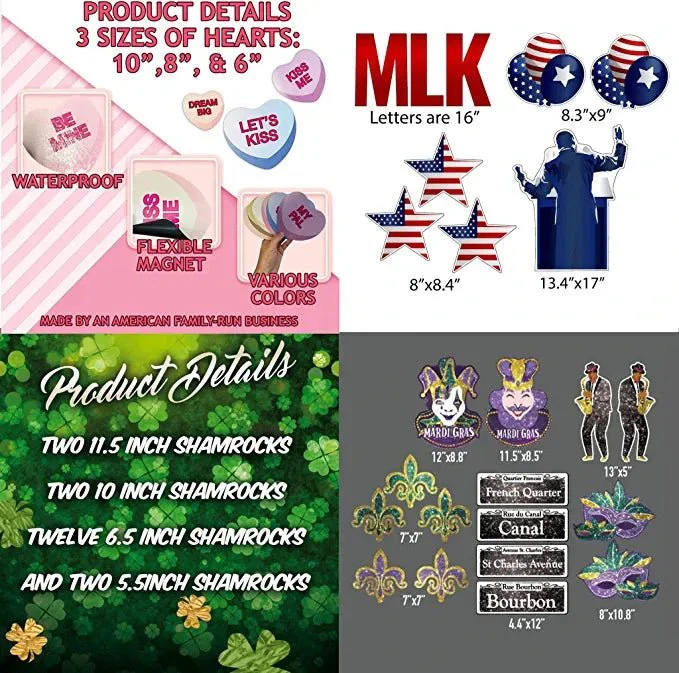 Holiday Garage Magnet Bundle, 4-in-1: Martin Luther King Day, Valentine's Day, Mardi Gras and St. Patrick's Day - Image 2