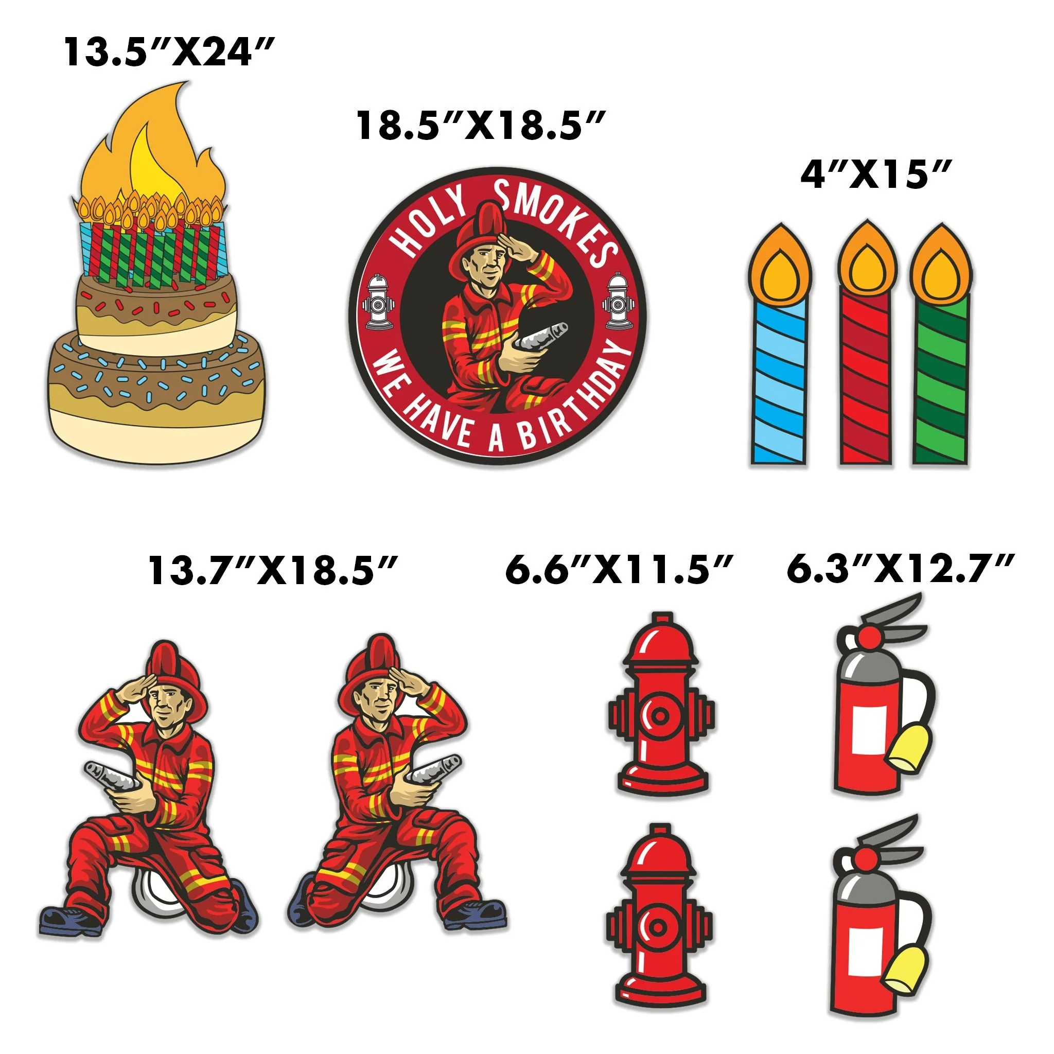 Firefighter Birthday Yard Signs – 11-Piece Fireman Party Lawn Decorations – "Holy Smokes We Have a Birthday" – Includes Stakes - Image 2
