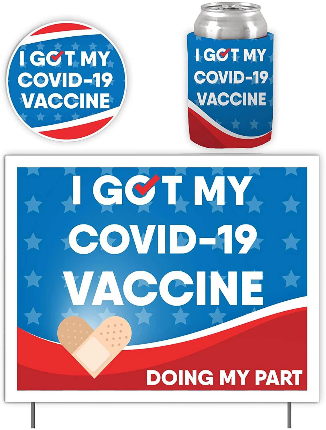 I Got My Covid-19 Vaccine Yard Sign, Can Cooler & Decal Bundle