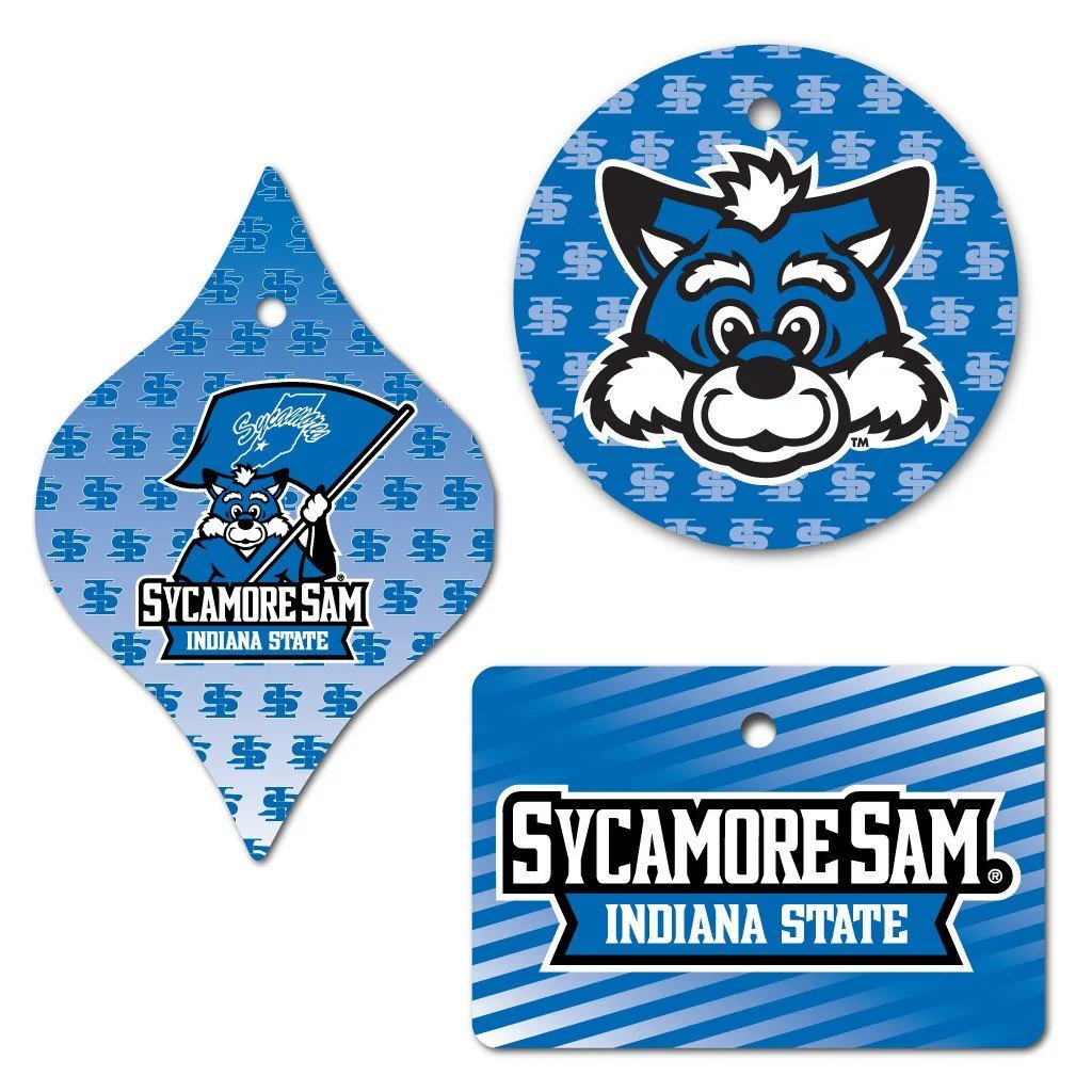 Indiana State University Ornament Set of 3 Shapes