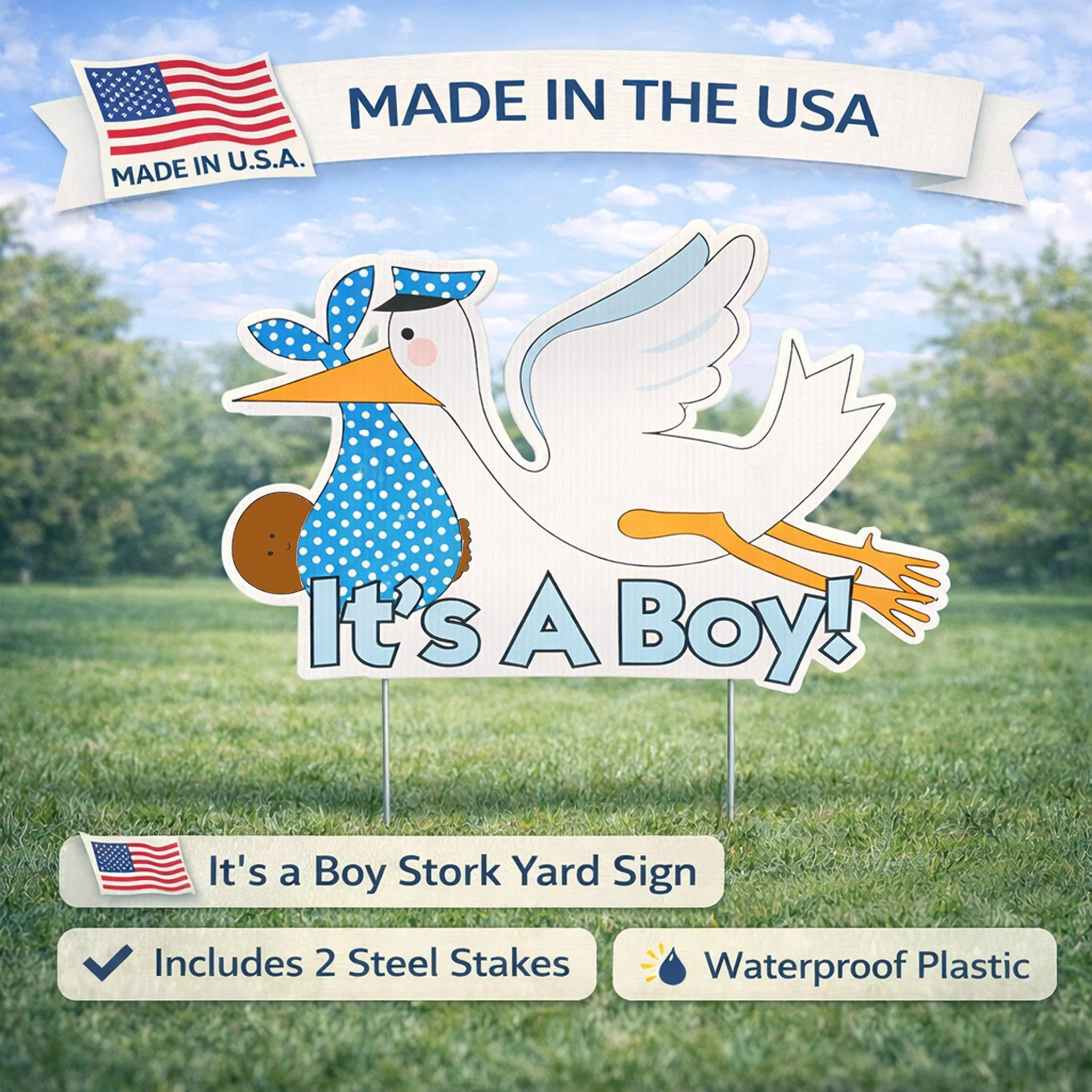 "It's a Boy" Stork Yard Sign - Baby Announcement Lawn Decoration - Image 5