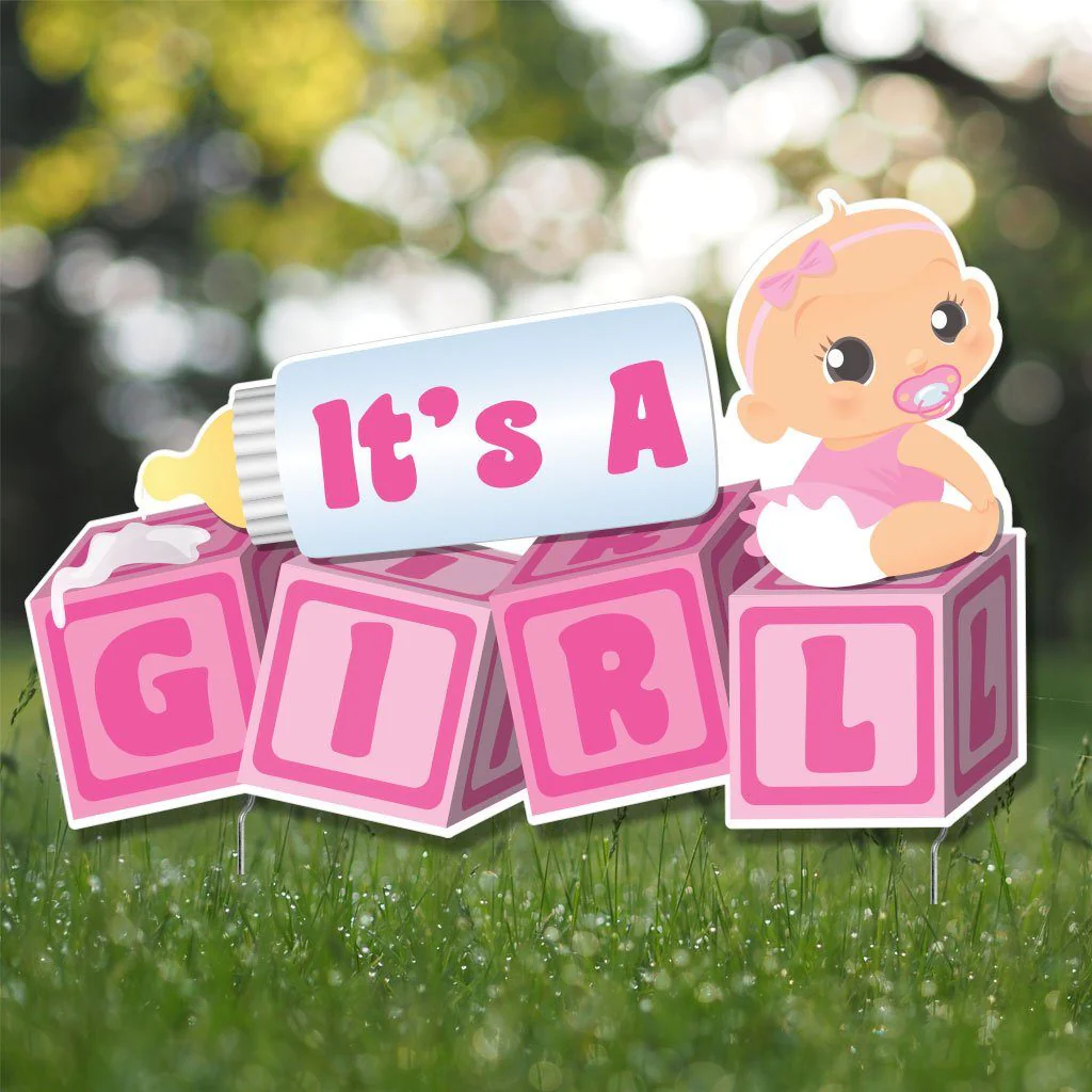 It's a Girl! Die Cut Baby Blocks, Baby Announcement Yard Sign - Image 3