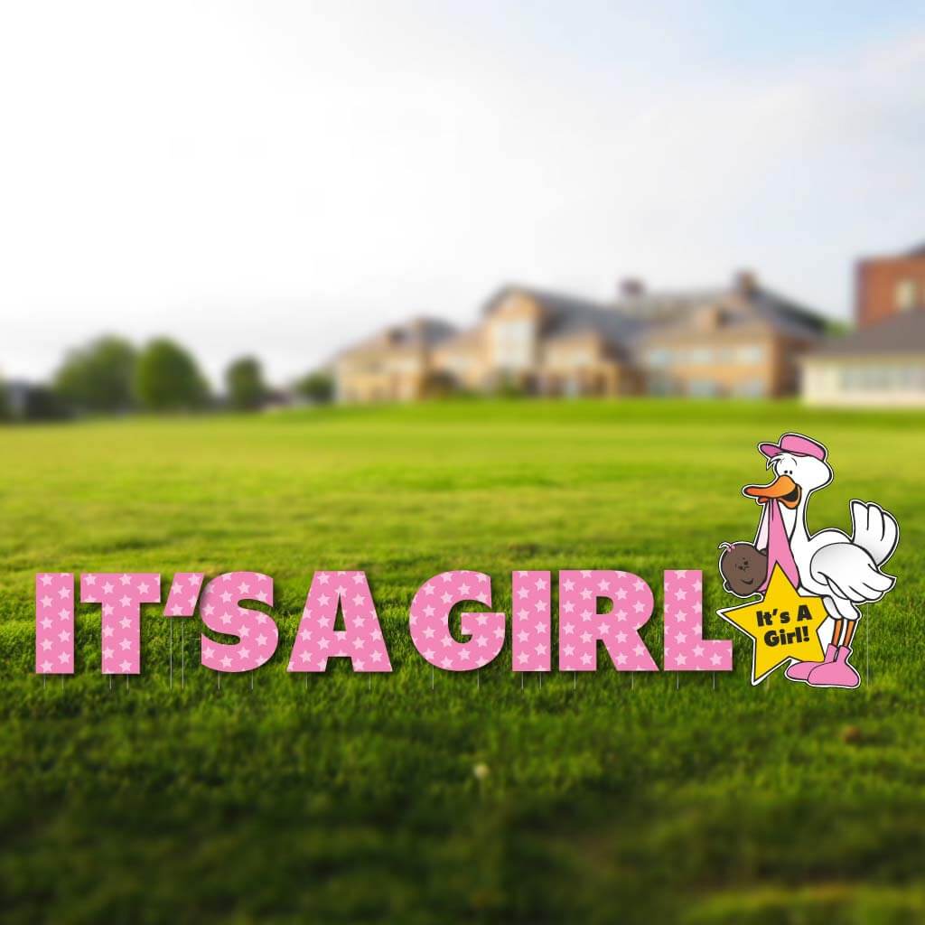 It's A Girl Yard Card Letters & Stork Baby Announcement- 10 Pcs - Image 2