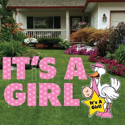 It's A Girl Yard Card Letters & Stork Baby Announcement- 10 Pcs - Image 3