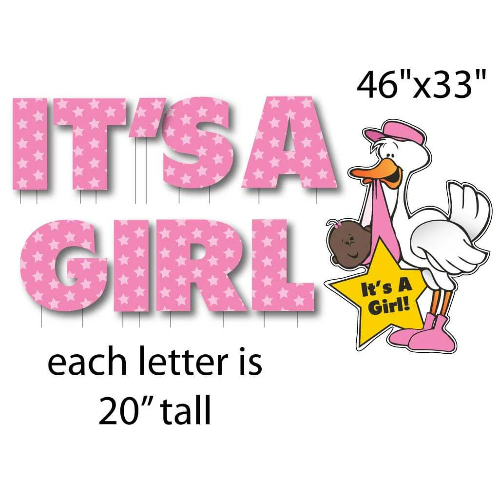 It's A Girl Yard Card Letters & Stork Baby Announcement- 10 Pcs - Image 4